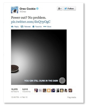 Oreo tweeted this during the Super Bowl XLVII blackout and immediately became an Internet sensation